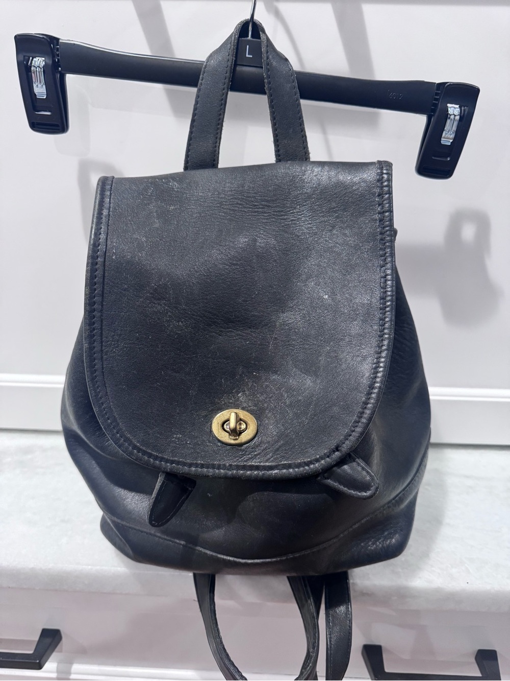 Coach Black Leather Mini Backpack with Gold-Tone Turn Lock